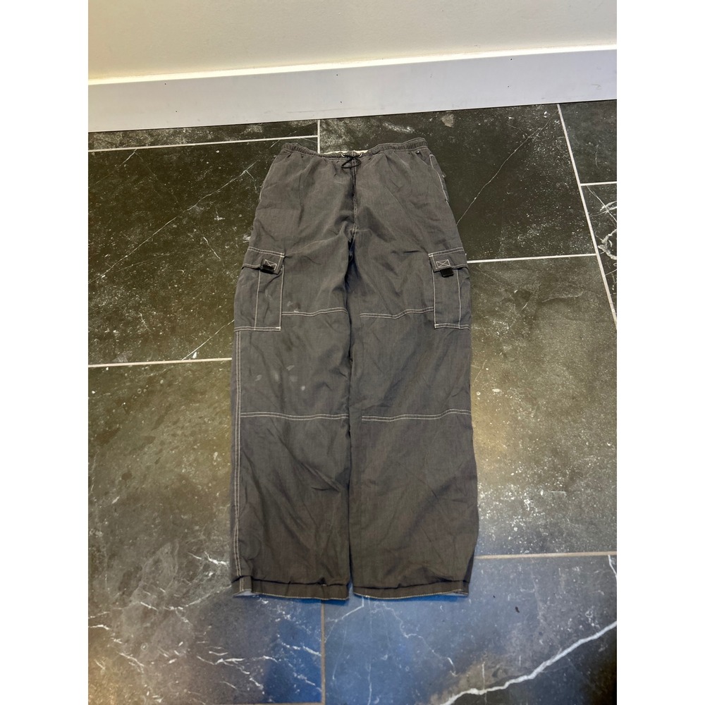 Mens Charcoal Grey Wide Leg Cargo Pants Contrast Stitch Streetwear Gorpcore